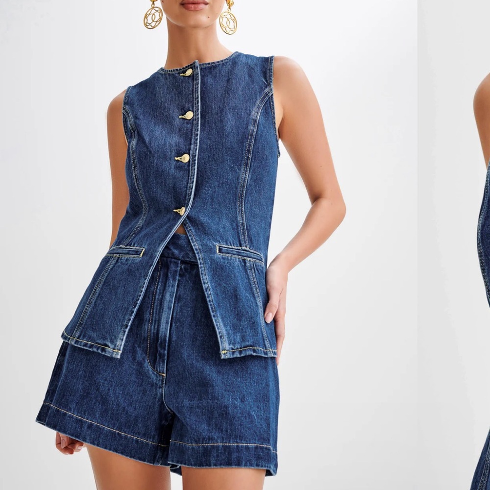 MESHKI Denim Button Up Top & Shorts